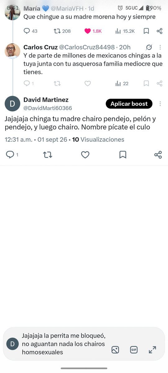 DavidMarti60366's tweet photo. @CarlosCruz84498 @MariaVFH Jajajaja la perrita me bloqueó, no aguantan nada los chairos homosexuales https://t.co/0dn7aUEWeJ