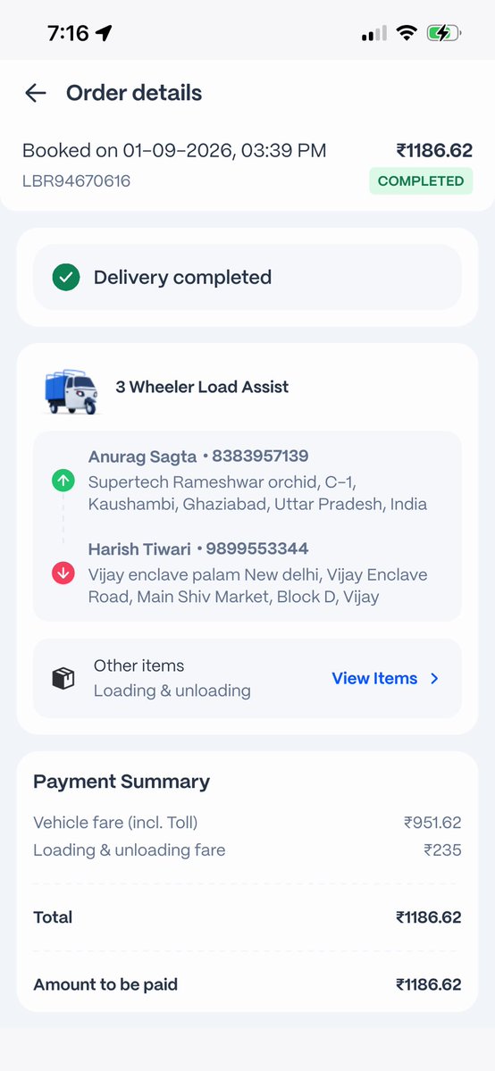 ankugreat's tweet photo. @porterit_ Very bad and irresponsible behaviour from customer care. They closed my issue Tkt-3130637 without resolution. Posting it here, driver charged me 1561 and in app its still 1188. The extra amount showed to me was visible in his app not mine https://t.co/7HN9HCjTCw