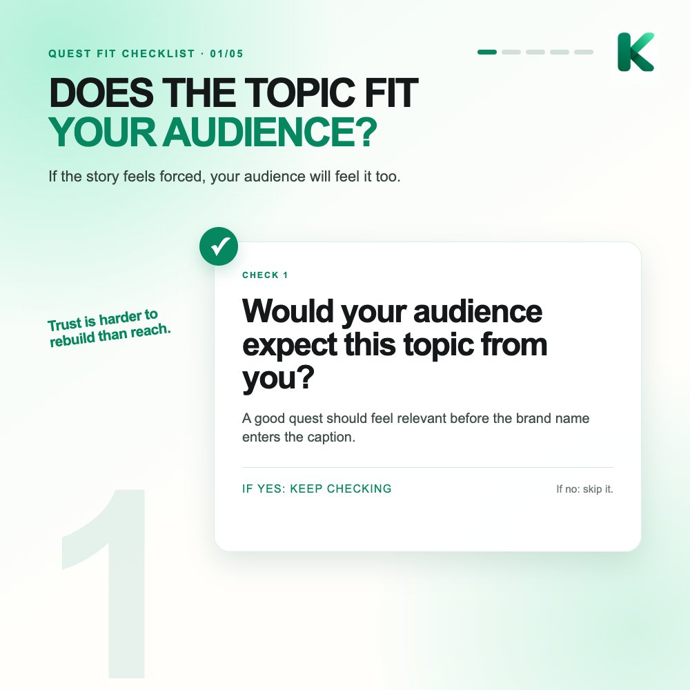 KOLsGuru's tweet photo. Hot take: more paid tasks is not always better.

A quest is worth considering when:

✓ the topic fits your audience
✓ the deliverable fits your channel
✓ the deadline is realistic
✓ you can make the message sound like you
✓ the payout process is clear

If you have to force the story, your audience will feel it.

https://t.co/yZdQfvKueH puts the key quest details in one place before the work begins, so creators can judge the fit with less group-chat archaeology.

Save this for the next “quick collab?” DM.

Explore https://t.co/yZdQfvKueH → https://t.co/3Pyk2vFFty

#CreatorTips #BrandCollabs #KOL