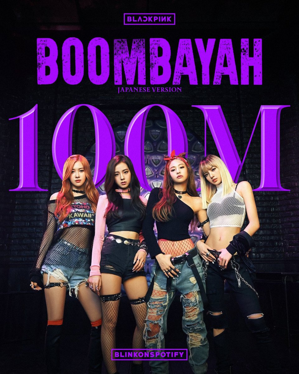 IdolRecommend's tweet photo. 🎉🩷🖤
 BLACKPINK's "GO" and "BOOMBAYAH" just crossed 100M Spotify streams — their 34th and 35th songs to hit that mark.
"BOOMBAYAH" becomes their first Japanese-language song to do it ✅
Still the girl group with the most 100M+ streamed songs. ✅
#blackpink #BLACKPINK https://t.co/j1oiiqkiVF