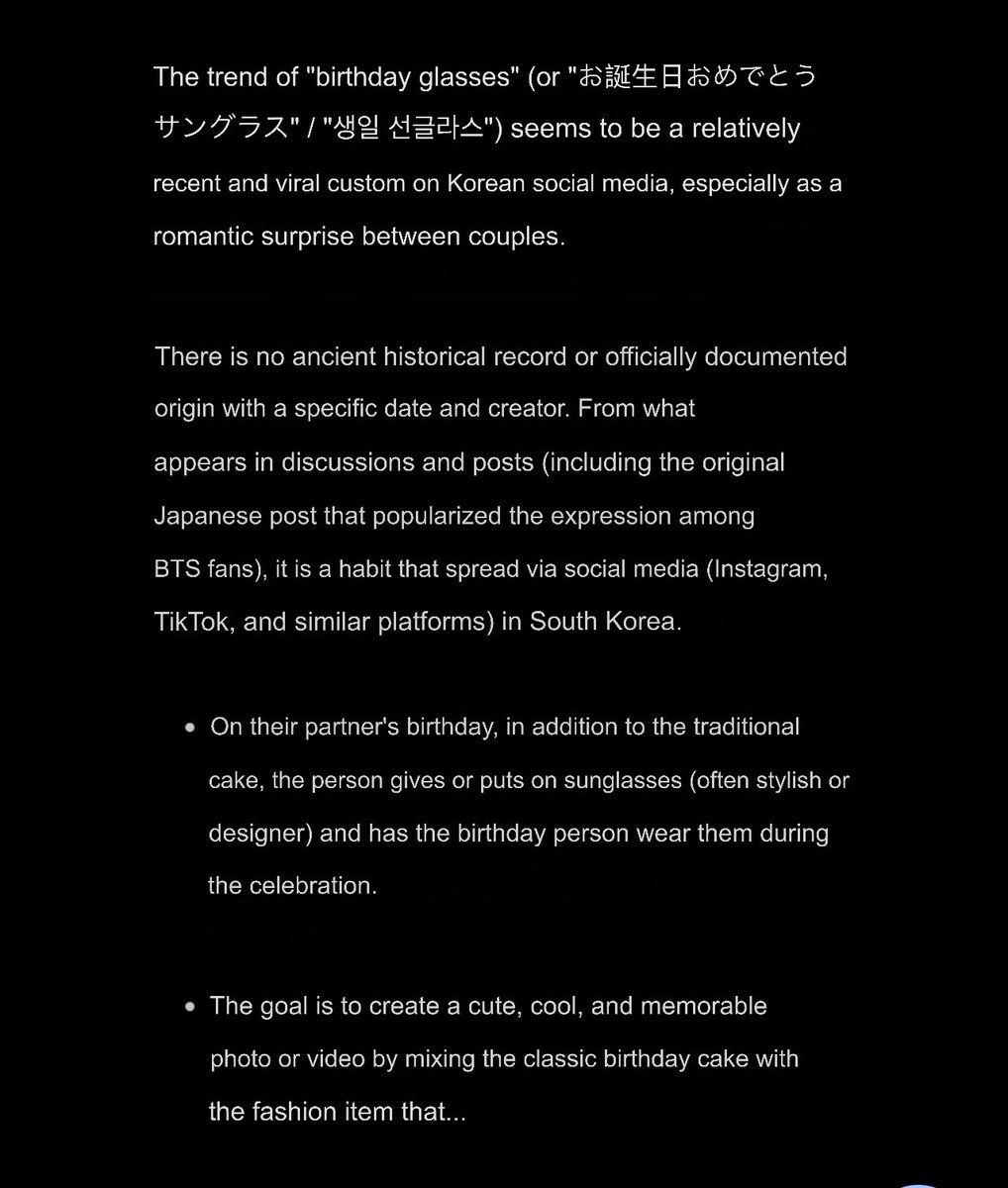 vkfvr's tweet photo. For birthday celebrations in Korea, giving your boyfriend or girlfriend a pair of sunglasses along with the cake or having them wear them is a classic surprise move that has become hugely popular on social media… That’s what taekook did 😭 https://t.co/rB18WOelXf