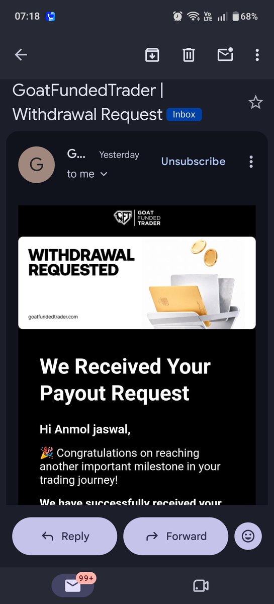 Anmolflex_'s tweet photo. Just requested my biggest payout till now 😁💪🏻

@GoatFunded  @EdwardXLreal  Kindly process my payout ASAP 🙏🏻 https://t.co/fLO4uHPo2Y