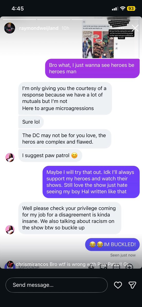 Warlioncomics's tweet photo. Apparently the DC podcast host Gunn hired is lecturing people that Hal Jordan is racist and that they shouldn’t read DC books if they think he isn’t

I love the DCU but this behavior isn’t acceptable especially from DC employees who are messing with dc’s IP

#lanterns #DCU https://t.co/GAQeES9hRc