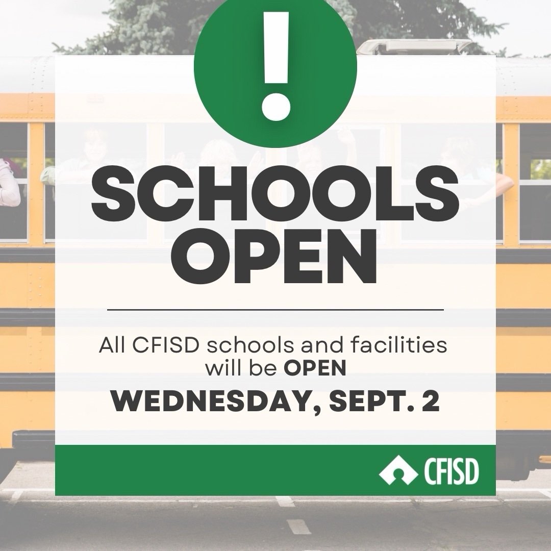 CyFairISD's tweet photo. CFISD officials have continued to monitor Tropical Storm Edouard throughout the evening. The weather pattern has shifted farther northeast and the local impact is expected to be minimal. Schools will be open on Wednesday, Sept. 2. https://t.co/AGX6j7BoYq
