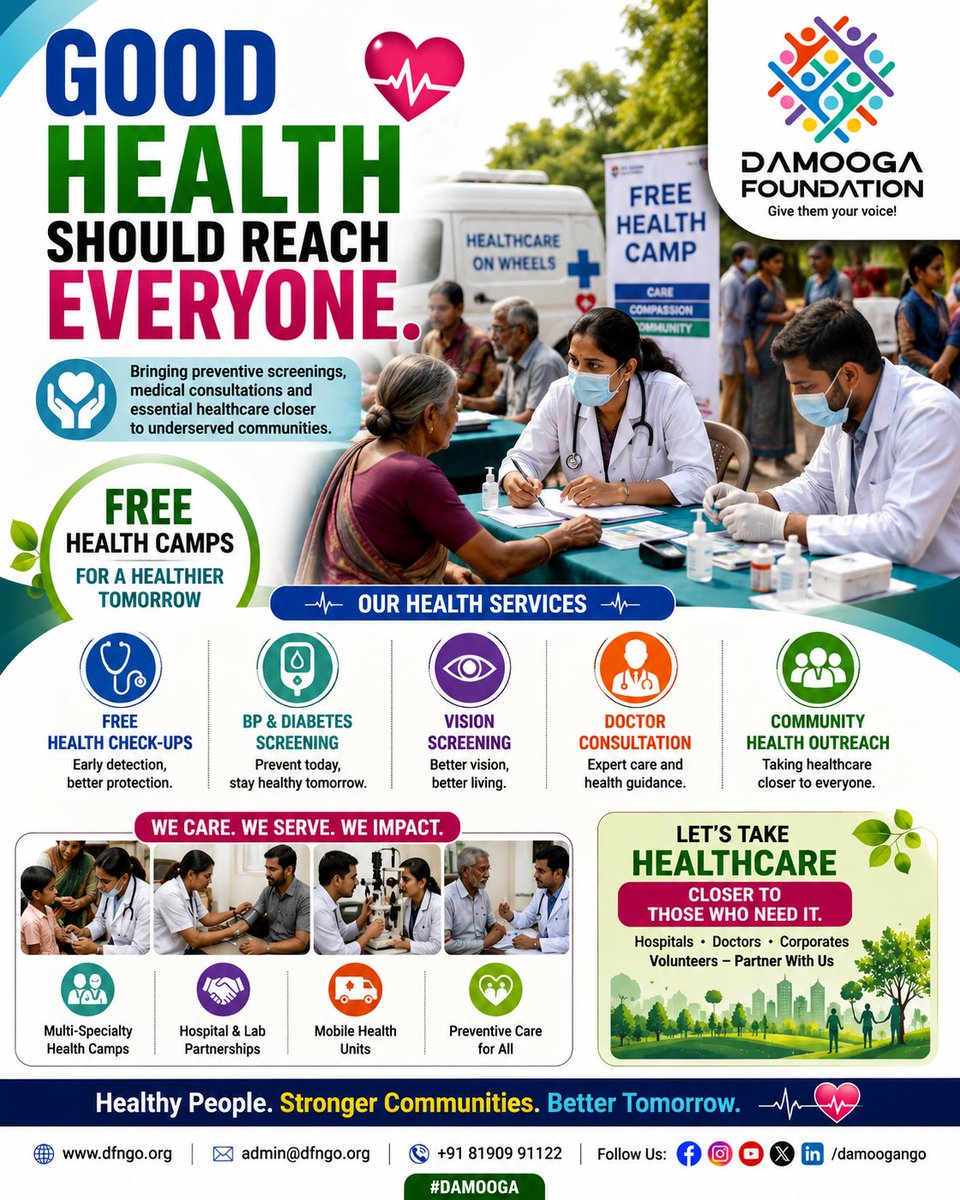 damoogango's tweet photo. 🩺 Good Health Should Reach Everyone!

Free health camps bring essential screenings and medical guidance closer to communities. Together for a healthier tomorrow.

#HealthCamp #CommunityHealth #HealthcareForAll #DAMOOGA https://t.co/918buXPc57
