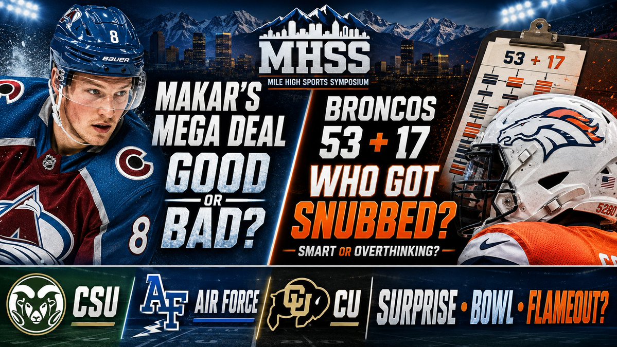 DocandJT's tweet photo. #MHSS brings the debate! ๐ฅ
๐ Makarโs deal: good or bad?
๐ #Broncos 53 + 17: who got snubbed?
๐ง Smart roster buildingโor overthinking?
๐ CSU, Air Force, CU: surprise, bowl or flameout?
Join @Dr_NManning , @JTMatthews01 & @Whit8356 via the @OrngNBlueNtwrk tomorrow, Wednesday September 2nd at 2:35 pm MDT for the best sports talk on the planet (okay hyperbolic some).
Whoโs your biggest snub? #BroncosCountry #GoAvsGo #SKOBUFFS #CSUFootball #MileHighSportsSymposium #ColoradoSports