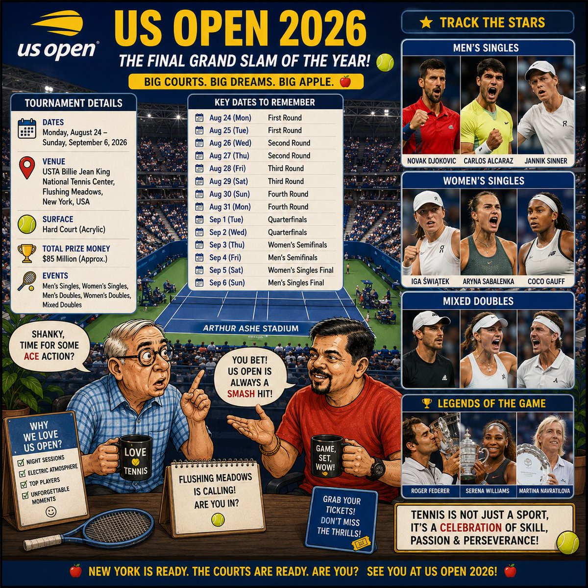 shankar_101's tweet photo. GAME START. LOVE ALL.🎾
 Where every point begins at zero &amp; every dream begins with a serve
2026 US Open : the world’s best are battling it out at Flushing Meadows, where every match brings pressure, passion, surprises and unforgettable moments.
#ShankyAndCommonMan #USOpen2026 https://t.co/FLmjlcXqNs