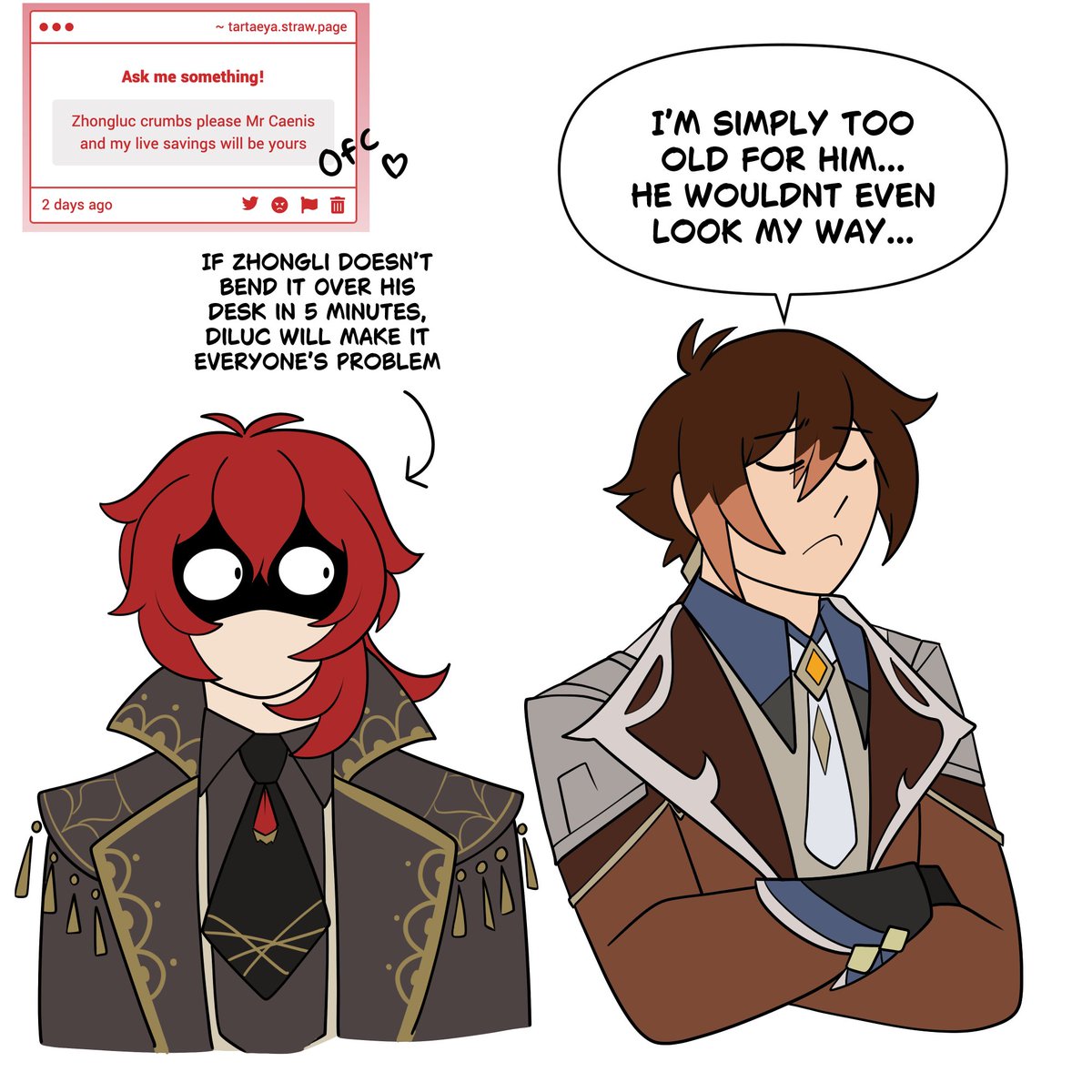 tartaeya's tweet photo. #zhongluc

i'm always happy to draw them, anon!! https://t.co/ZwF17B3C9H