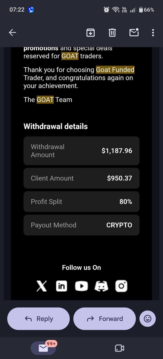 Anmolflex_'s tweet photo. @GoatFunded @EdwardXLreal $1187 Payout after split $950 ☺️🫂 https://t.co/vk2gJmBnAE