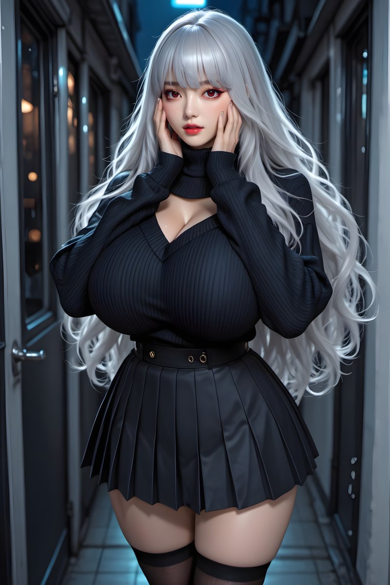 teppei_ai's tweet photo. In this nighttime alleyway, the knitwear gives off a slightly more composed vibe.

I think I'll go with this look today.

What do you think?

#Gravure #KnitOutfit #NighttimeLook #BeautifulBody #MiniSkirt #SexyShot #AIGravure https://t.co/NbVEjHdrWX