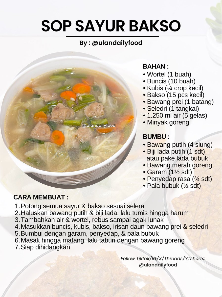 ulandailyfood's tweet photo. Resep sop sayur yang sering aku bikin 🍲✨ https://t.co/viuQACnp1P
