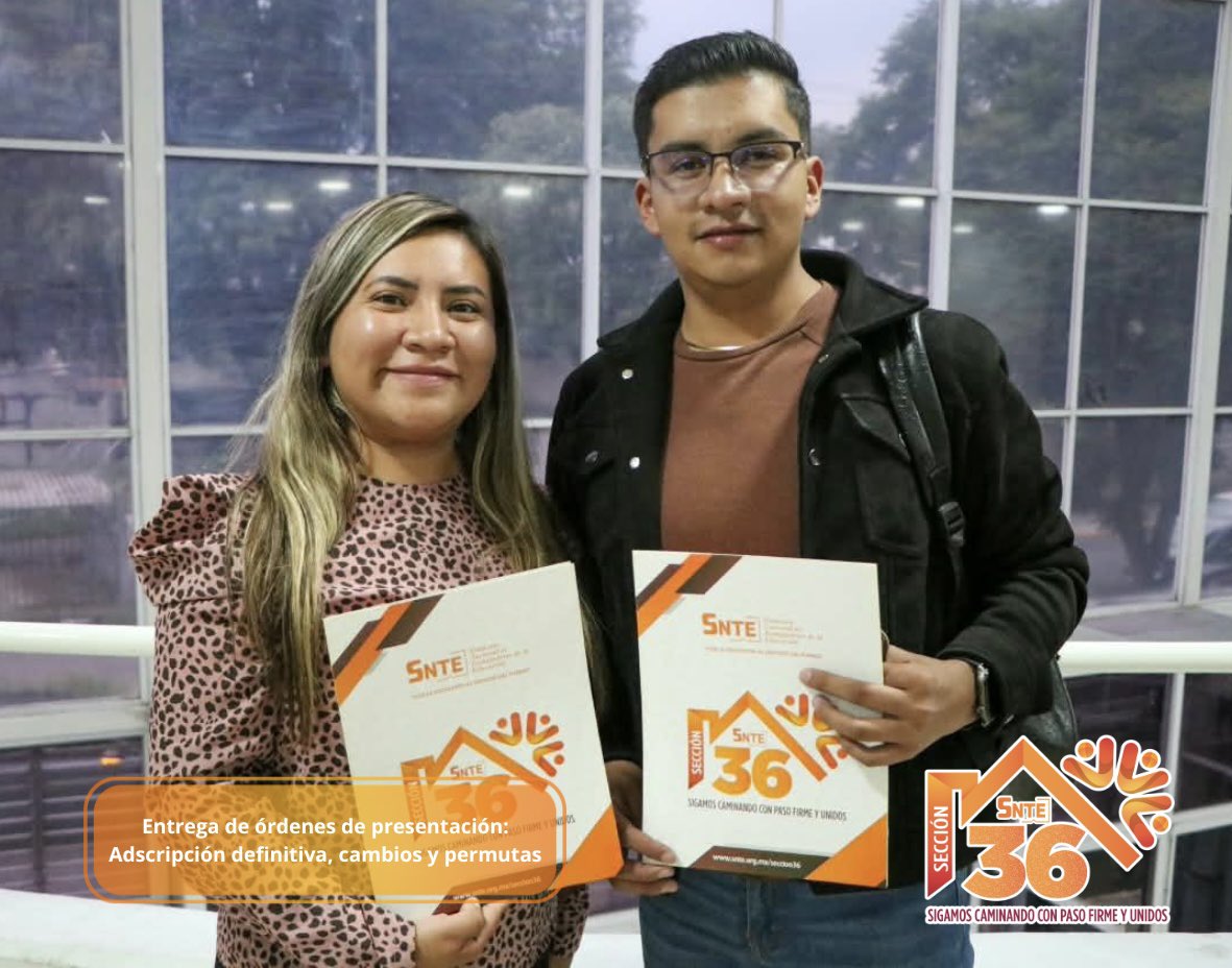 Seccion36Ofic's tweet photo. 🟠 En la Sección 36 continuamos atendiendo las necesidades de nuestros compañeros. Con el liderazgo de nuestra Secretaria General, Mtra. Mónica Miriam Granillo Velazco, se llevó la entrega de órdenes de presentación correspondientes a adscripciones definitivas, cambios y permutas https://t.co/C9tcFavE3O