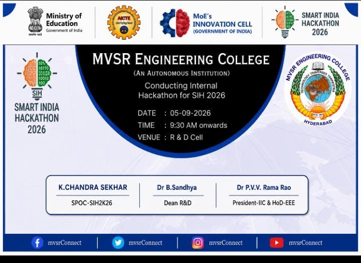 MVSROfficial's tweet photo. Dear Students ,
The registered teams for SIH2K26 need to  attend for internal Hackathon with your idea ppt and prototype.

All the Best https://t.co/ccKkky22P0