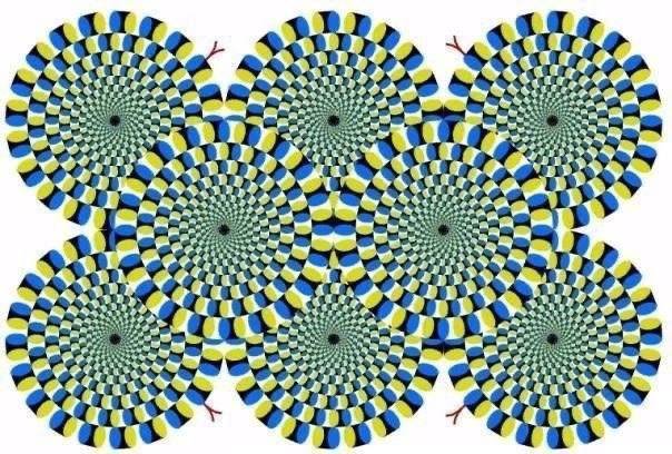 emfpendant's tweet photo. This illusion was invented by Japanese psychiatrist Akioshi Kitaoka. He claims that the illusion is motionless for calm/rested people.

If the illusion is actively moving, then you need rest/sleep for 8 hours. If the illusion is moving very fast, then you need a full week's rest. https://t.co/igfBWCxOXy