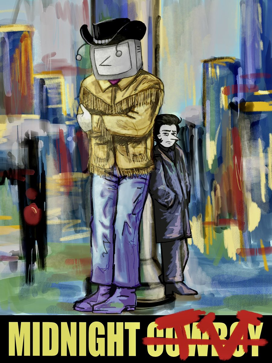 lapsescrapse's tweet photo. Midnight TV🙏

Guys, if u like spamtenna, u gotta watch this movie. It reminds me of them so much💔

#midnightcowboy #spamtenna #deltaruneㅤㅤㅤ #deltarunefanartㅤ https://t.co/ZeymSLQ4HQ