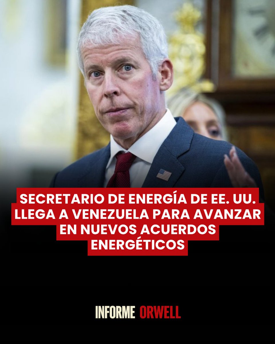 InformeOrwell's tweet photo. 🚨🇺🇸🇻🇪🛢️ URGENTE | El secretario de Energía, Chris Wright, anunció su llegada a Venezuela y aseguró que la diplomacia energética del presidente Donald Trump está abriendo las puertas a empresas estadounidenses y avanzando nuevos acuerdos en el sector energético venezolano.

🗣️ “El liderazgo energético estadounidense está de vuelta gracias al presidente Trump”, afirmó Wright, quien destacó que la estrategia busca además fortalecer la seguridad energética en todo el hemisferio.