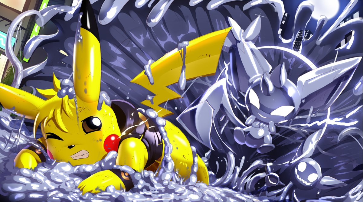 Ichimoral's tweet photo. New pokemon art commission! part 8! i had the chance to draw for @/sinank66 Liquid metal Pichu defeats pikachu and is about to absorb him O.O! #artistontwittter #pokemon #pokemonoc #pokesona #pokemonfanart #pokemoncommission #pikachu #pichu https://t.co/0moe9sROZ5