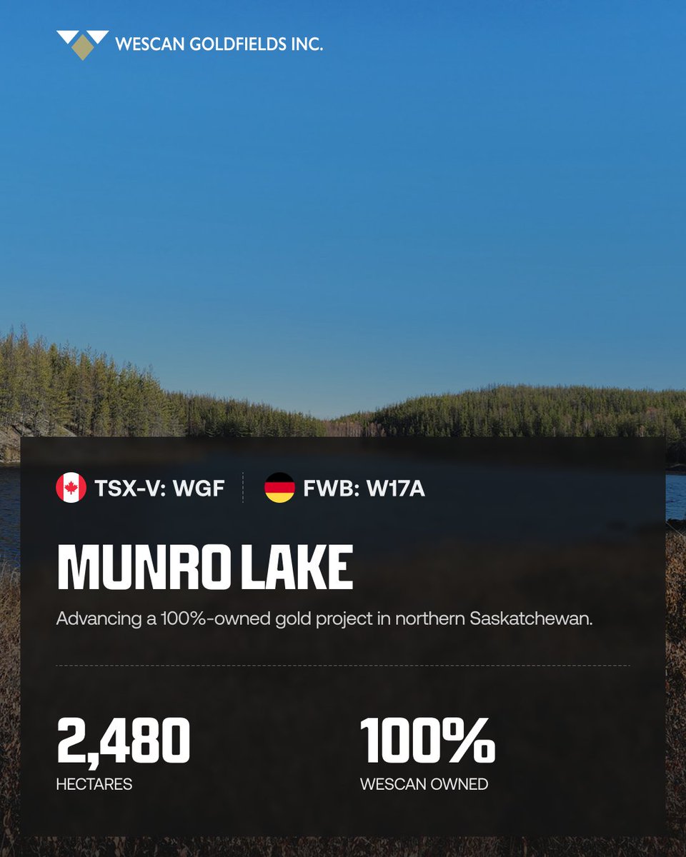 WescanGold's tweet photo. Munro Lake is an early-stage but highly prospective gold project that is 100% owned by WGF. The project sits along the same regional shear zone that hosts #SSR Mining's producing #Seabee Gold Operation, highlighting the broader geological potential of the area

🇨🇦 $WGF.V 🇩🇪 $W17A https://t.co/ZcYjvZCePx