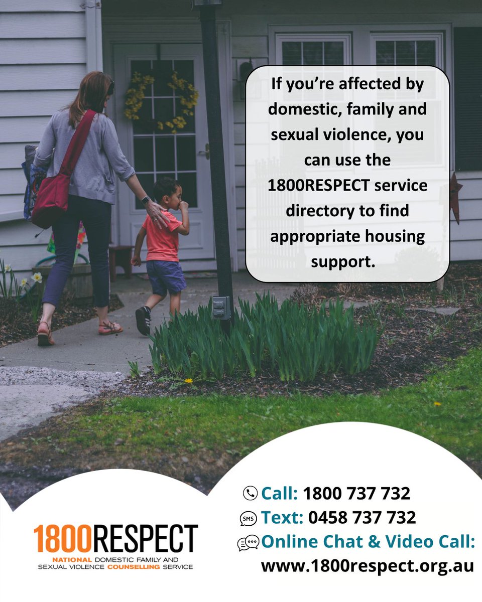 1800RESPECT's tweet photo. Housing insecurity remains one of the most significant barriers for someone to leave a domestic and family violence situation. 

Many factors contribute to the challenge of securing safe housing, including disrupted employment and unpaid leave, or discrimination against single mothers, people on income support, and pet owners.

Across Australia, there are housing supports available for people impacted by violence. You can search our Service Directory for housing services near you: https://t.co/G1JO4HeFsk 

A 1800RESPECT counsellor can also support you with information, counselling and referrals.
📞 Call 1800 737 732 
📱 Text 0458 737 732 
💻 Visit https://t.co/65chOxKh8h for online chat and video call services

#1800RESPECT #counselling #support #relationships #sexualviolence #housing