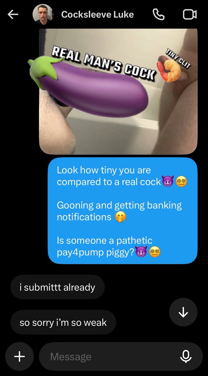 Goonbattler's tweet photo. Another beta destroyed… @Molly19040 is nothing but a yoy to you and pass around😈

#wankbattle #bbc #cuck #lockscreen https://t.co/mgPEeuQBlU