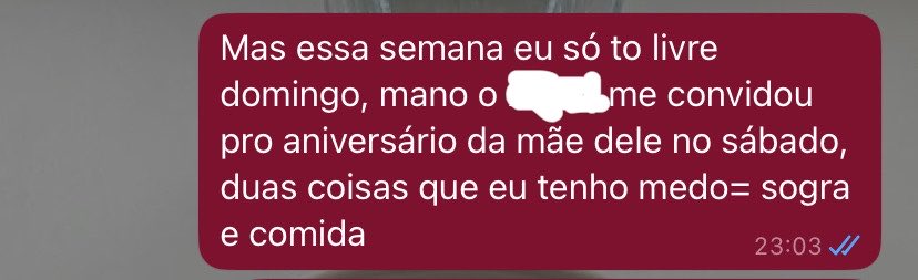 Capitxt's tweet photo. Duas coisas que eu tenho medo = sogra e comida.
KKKKKKK SEM BRINCADEIRA eu tenho muita ansiedade pra comer fora de casa, então basicamente fudeu. Vou tentar não comer durante o dia pra me culpar menos. https://t.co/4nz9iXkqhY