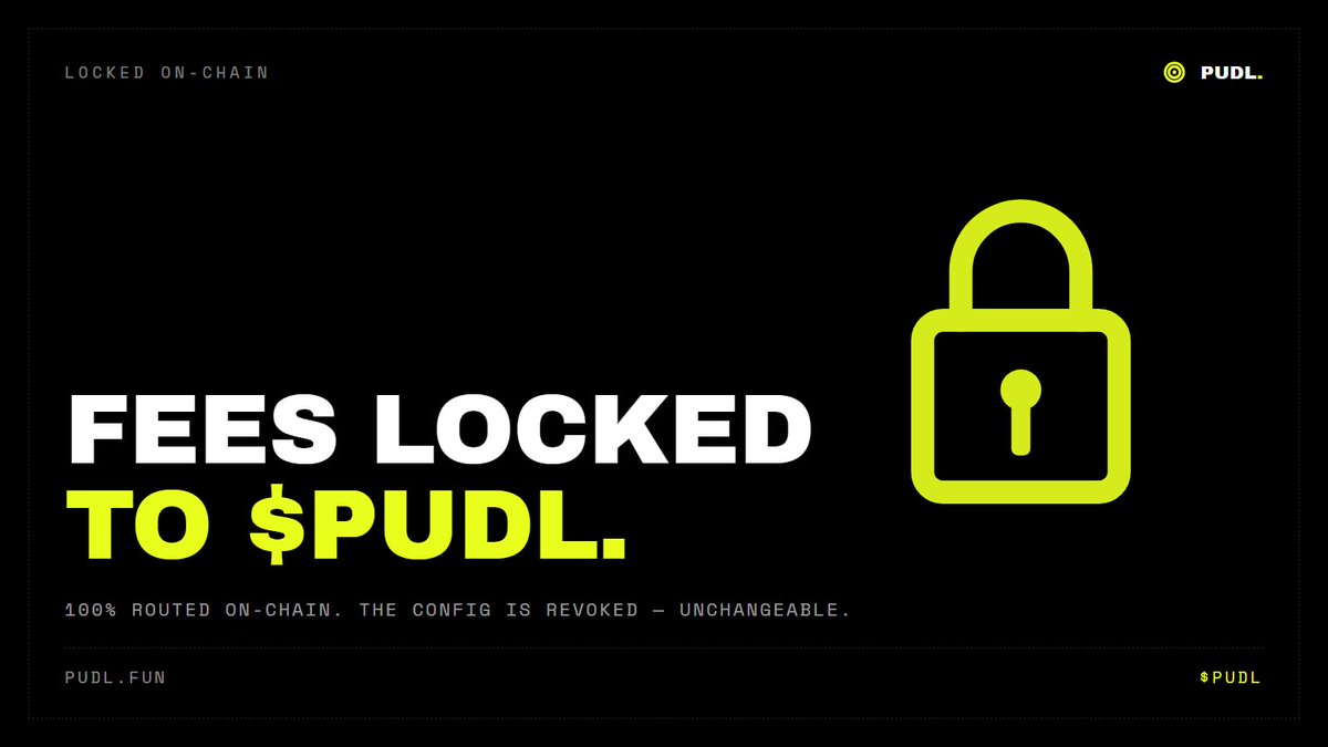 PudlFun's tweet photo. 100% of $PUDL creator fees route to the treasury, and the config is admin-revoked

so that split can never change. A locked on-chain fact you can verify. Fees don't get pocketed. They deepen the pool. https://t.co/XsBT5Oh9hD