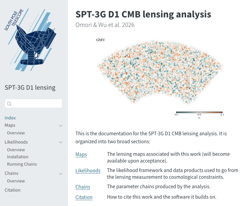 SPTelescope's tweet photo. New SPT-3G D1 CMB lensing maps, likelihoods, and cosmological chains, all are publicly available linked through the SPT website and @NASA_LAMBDA.  Go to this data products page for more details: https://t.co/KDRMIWXgde @NSF @doescience #Antarctica https://t.co/7hUTYYQjLE