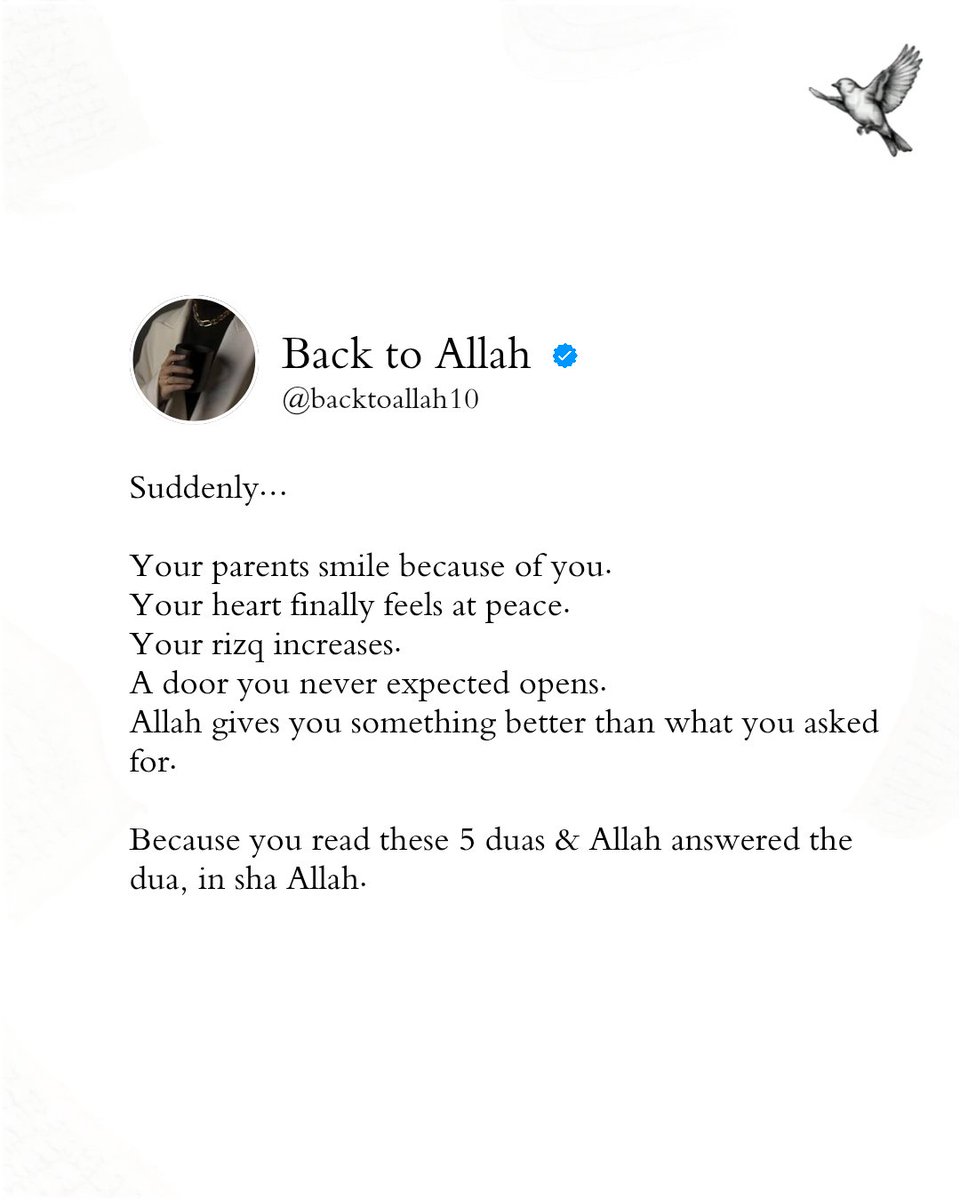 backtoallah10's tweet photo. Keep making duʿā, even when the answer feels delayed. 🤍 Trust that Allah knows what you need, what is best for you, and when it is best for you. Your job is to ask, have sabr, and keep your heart attached to Him. What Allah chooses is always wiser than what we imagine. 🤲🏻✨

#Tawakkul #Dua #TrustAllah #Sabr