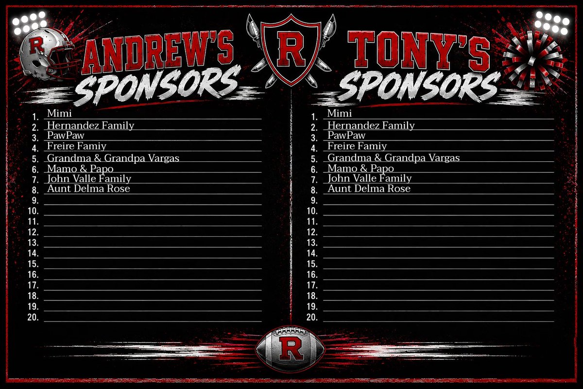 Mvargas46's tweet photo. 🏈❤️ IT’S JR. RAIDER FUNDRAISER TIME! ❤️🏈

This year we need 20 sponsors for Andrew &amp; 20 for Tony! 

For just $20, you can sponsor one of the boys and let them know “You’ve Got Their Back!” 

Your name will be added to the back of their fundraiser shirt!

Reach out to sponsor! https://t.co/EOPKJprn08