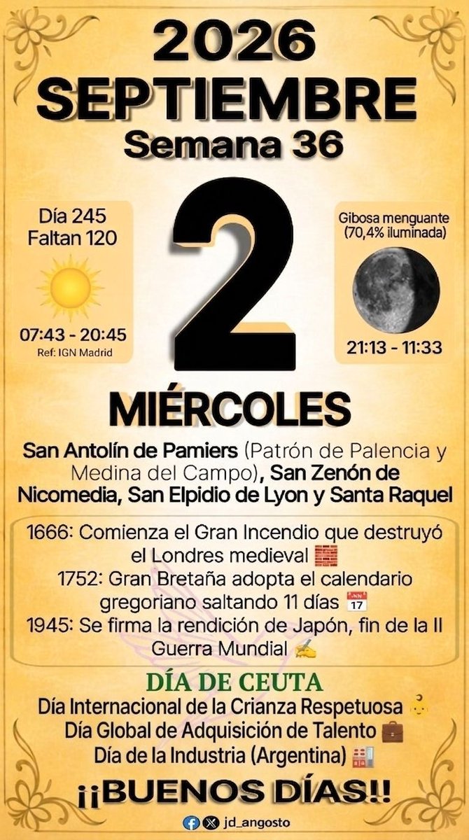 1975Jdangosto's tweet photo. #Almanaque2026 #Santoral #Efemérides #TalDíaComoHoy #Cultura https://t.co/9cdlt5XwLF