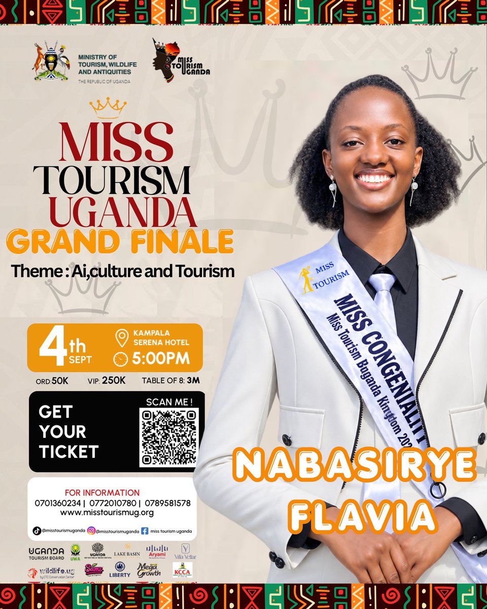 n_flavia_diana's tweet photo. Join us for an unforgettable evening celebrating Al, Culture &amp; Tourism as you witness the crowning of the next ambassador of Uganda's beauty, heritage, and tourism. @misstourismUga 
#MissTourismUganda2026 #AICultureTourism #ExploreUganda #NabasiryeFlavia #GrandFinale https://t.co/P0Ps3d9x2w
