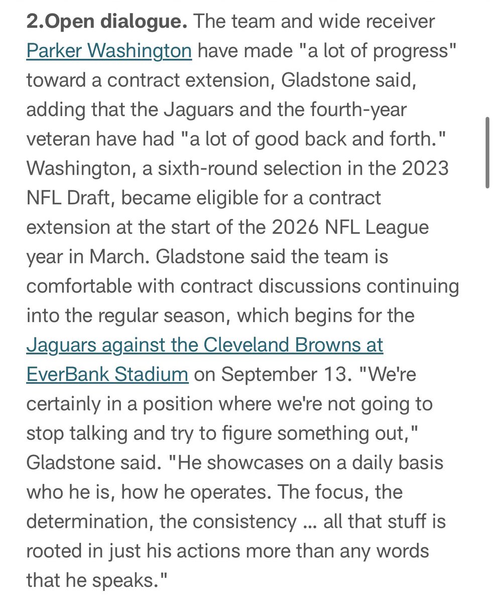 DhananiZain's tweet photo. GM James Gladstone on Parker Washington contract extension:
Certainly seems like the team would like to extend Parker Washington - great sign that he’s a big part of their plans and probably nice for dynasty value
🪵 🪣
via @JohnOehser https://t.co/hgNwx8GV9j