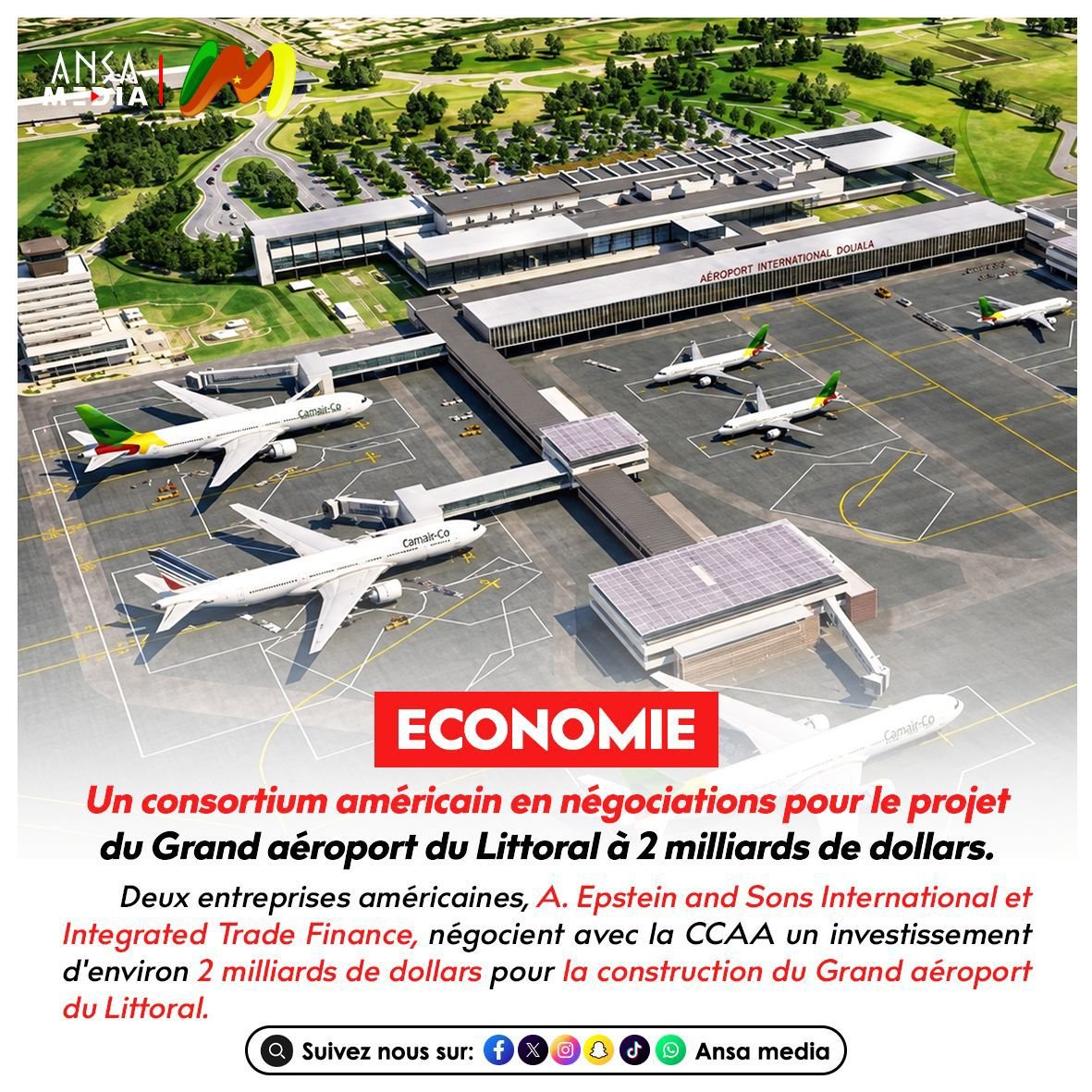 AnsaMedia237's tweet photo. Un consortium américain en négociations pour le projet du Grand aéroport du Littoral à 2 milliards de dollars.

Lire la suite ici : https://t.co/ZnlsmBN57q

#AnsaMedia #Cameroun #AviationCivile #CCAA #Littoral #Infrastructures #ÉtatsUnis #Économie https://t.co/kdvlYJf9m3