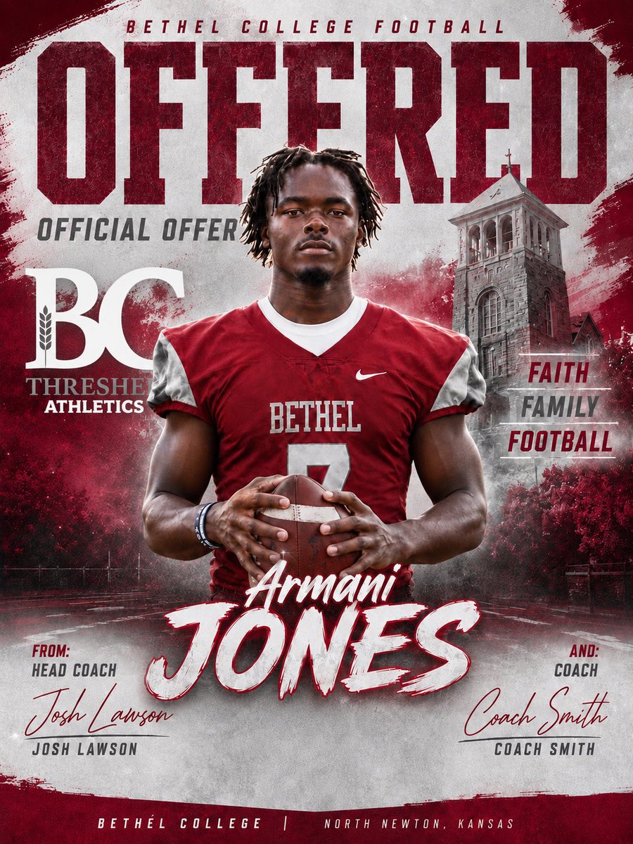 Armani_2027's tweet photo. Thank you so much Coach Lawson and Coach Smith for the offer to play for Bethel College! I really appreciate the offer! I’m looking forward to the game day visit! @jwlawson1 @SmithInspire @Threshers_FB 
@PatrickMalone_ @spurgeon_lake @CoachGWoods @Jonesboy9191 @DeshlerFball https://t.co/BHT5Qqxylk
