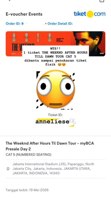 jnoody_'s tweet photo. wts tiket konser The Weeknd After Hours Til Dawn Tour In Jakarta!    1 Tiket Cat 5 Day 2    
100000% trusted
BISA NEGO!!!!
dibantu sampai penukaran tiket fisik! 
sebagai jaminannya kita tukeran ig/wa

 Wts wtb wta The Weeknd Cat 5 Day 2 
#wts #zonauang #zonajajan #theweeknd #wtb https://t.co/99ekYnoMfg
