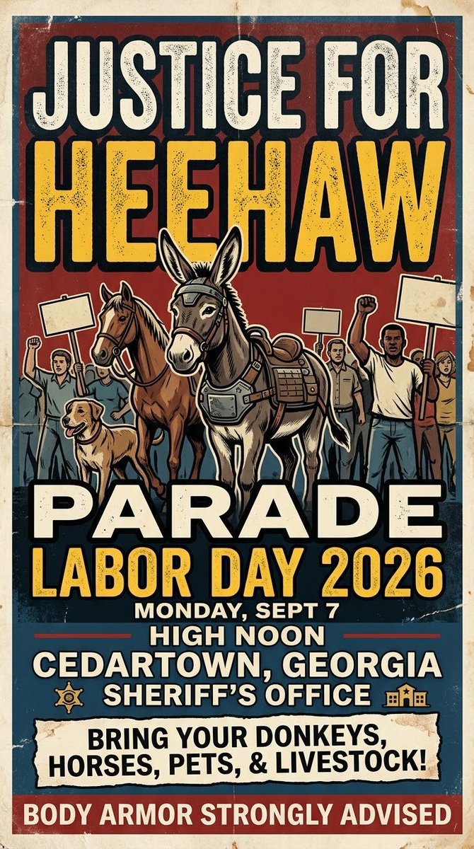 jeevansharya's tweet photo. 🚨🐴 WE WANTS JUSTICE FOR HEEHAW! 💔😭

HeeHaw deserved to live. No innocent animal should lose its life because of human actions.

📅 Monday, Sept 7, 2026
🕛 High Noon

📍 Cedar Town, Georgia, Sheriff’s Office, Polk County, Georgia, USA 🇺🇸

We demand a full investigation, accountability and justice for HeeHaw. ⚖️🐴

Let's stand together🙏

🐴 Bring Your Donkeys, Horses & Pets!

#JusticeForHeeHaw #AnimalCruelty #JusticeForAnimals #StopAnimalCruelty