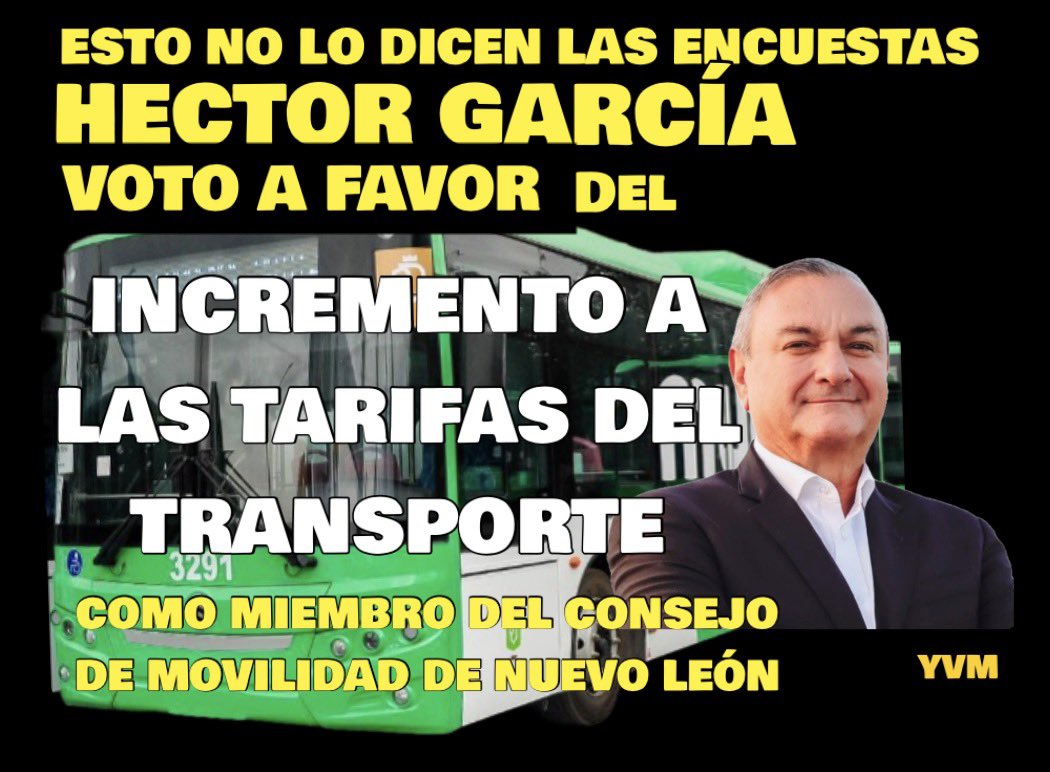 laverdadennl's tweet photo. #Enterate ESTO NO LO DICEN LAS ENCUESTAS. HECTOR GARCÍA VOTO A FAVOR DEL INCREMENTO A LA TARIFA DEL TRANSPORTE como MIEMBRO DEL CONSEJO DE MOVILIDAD Recién ELECTO ALCALDE DE GUADALUPE, EL NO UTILIZA EL TRANSPORTE PÚBLICO, tiene CHOFER y CAMIONETA CUSTODIA.

#HectorGarciaNL https://t.co/hfmIftrkDd