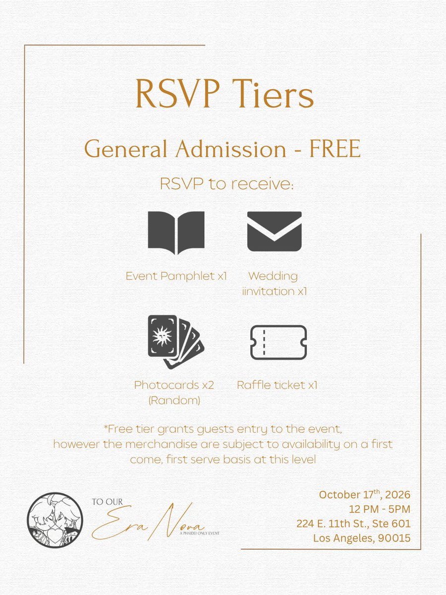 Phaideisocal's tweet photo. With RSVPs opening tomorrow, we wanted to share with you each tier we will have available! RSVP is first come, first serve, with our form going live at 12PM PST tomorrow, September 2nd! Don't miss out on your chance to join us! #phaidei #phainon #ファイモス #mydei #厄敌 https://t.co/qJBqMvevUz