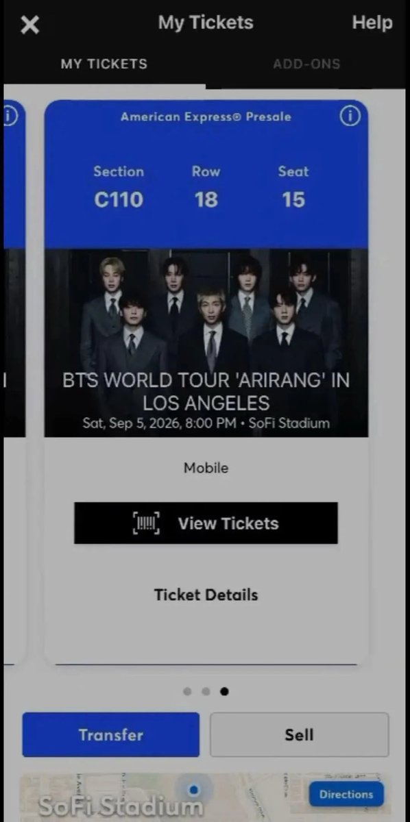 Enji_Yuki0m9's tweet photo. WTS
3 BTS tickets available for the BTS Concert in Los Angeles 🎶
📍 Venue: SoFi Stadium, Inglewood, CA
📅 Date: Saturday, Sep 5, 2026
⏰ Time: 8:00 PM
🎟 Section:C 110 | Row3
DM me if interested
#BTS #BTSLA #BTSTickets #BTSARMY #BTSinLA #BTSWorldTour2026 #WTSBTS #LATickets https://t.co/Gx0pQFsEHH