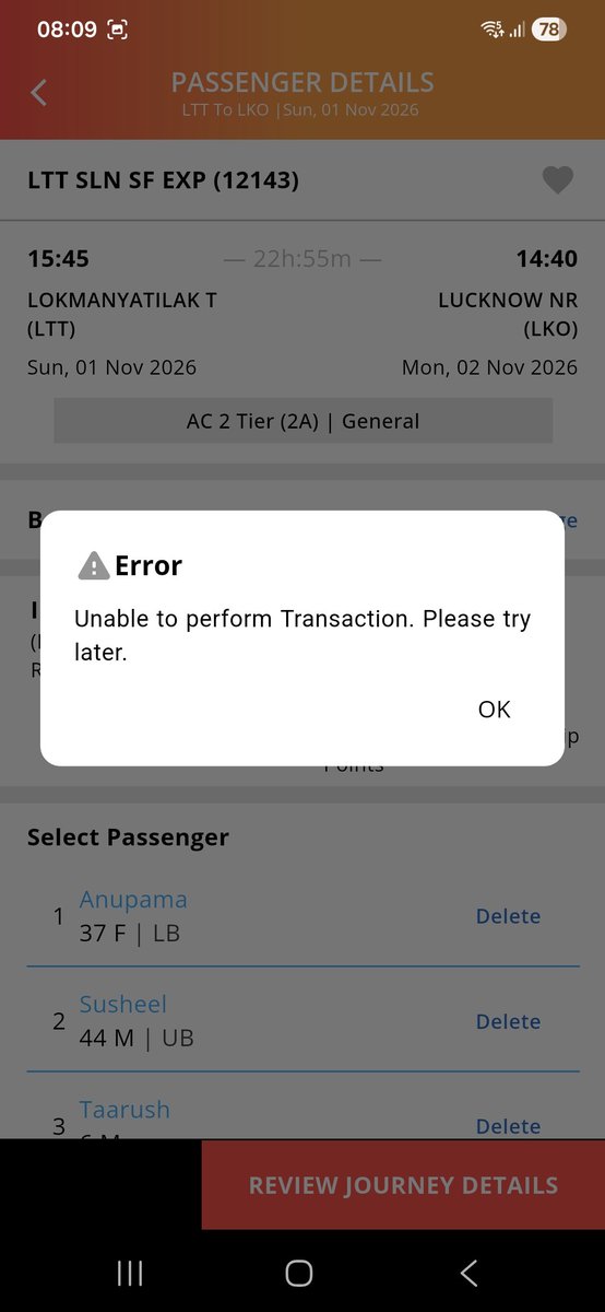 su_567's tweet photo. @IRCTCofficial what is thsi error? trying to book ticket from lasr 2 days but its getting stuck with this error..where to try later..what abt availability? https://t.co/taGHxXz3gm