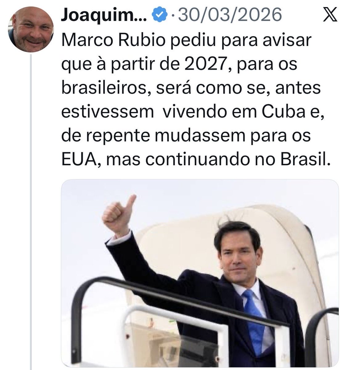 joaquimrib1801's tweet photo. Não esqueçam o aviso de Marco Rubio. Guardem isso. Em breve, muita gente poderá entender exatamente o que essas palavras significavam. https://t.co/XYGIwiAFED