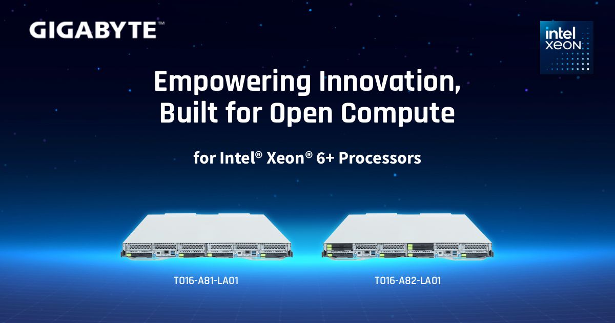 GigaComputing's tweet photo. 🚨NEW PRODUCT ALERT! 🚨

The GIGABYTE TO16-A81 and TO16-A82 bring liquid cooled Intel Xeon 6900-series compute with up to 500W TDP, 24 DDR5 slots, and PCIe Gen5 NVMe storage to high-density OCP deployments. 

👉 https://t.co/PxrmTOzjmb
👉 https://t.co/1zyQ0kB9NH
#GigaComputing #IntelXeon #OCP #LiquidCooling #AIInfrastructure #HPC