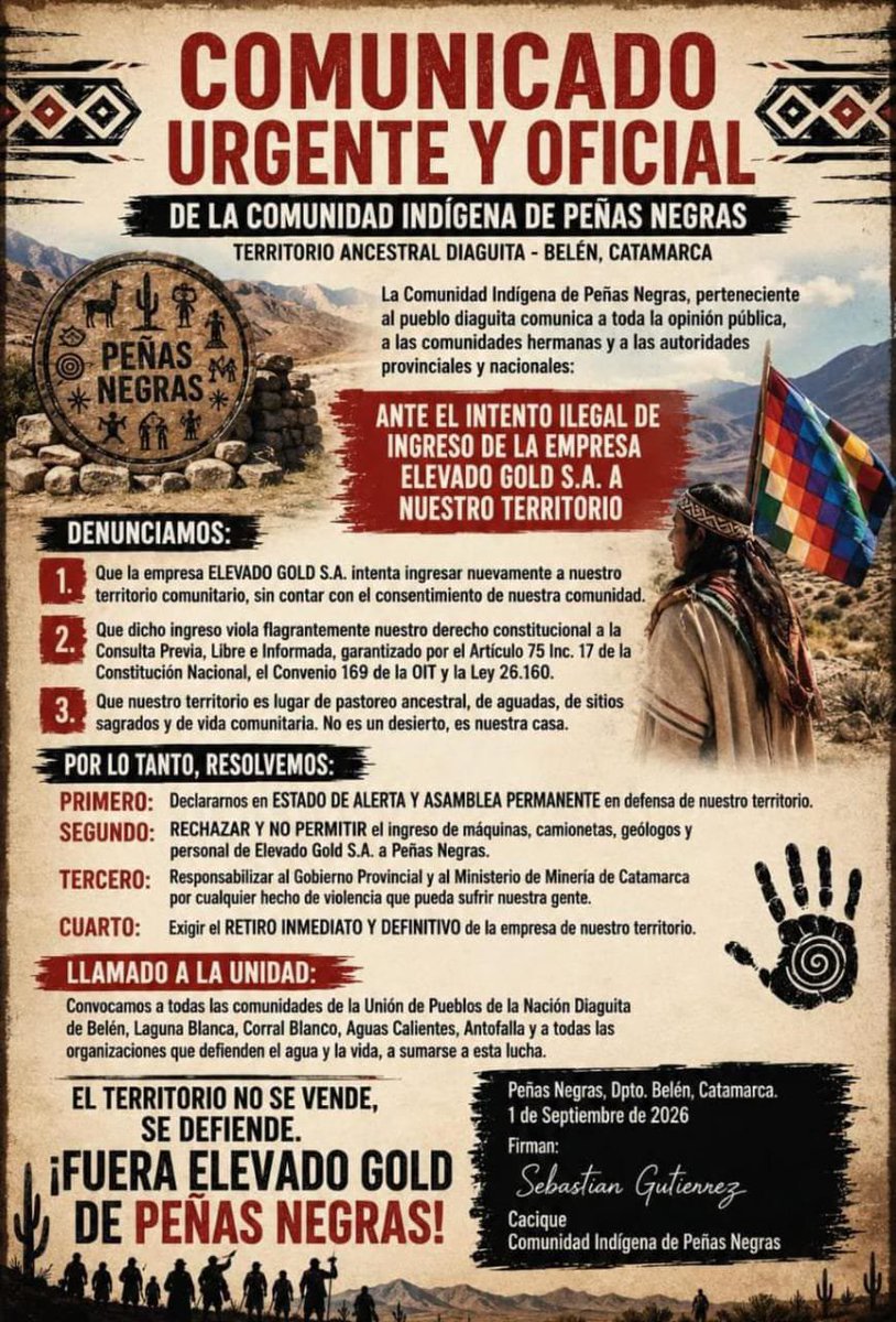 NatuchaMorales's tweet photo. ALERTA Esto está sucediendo ahora en Belén, Catamarca. De la mano de Jalil, corporaciones como Elevado Gold avanza en el territorio del pueblo diaguita contra la comunidad Piedras Negras que resiste. 
No a los desalojos !! https://t.co/fvkF7WQznJ