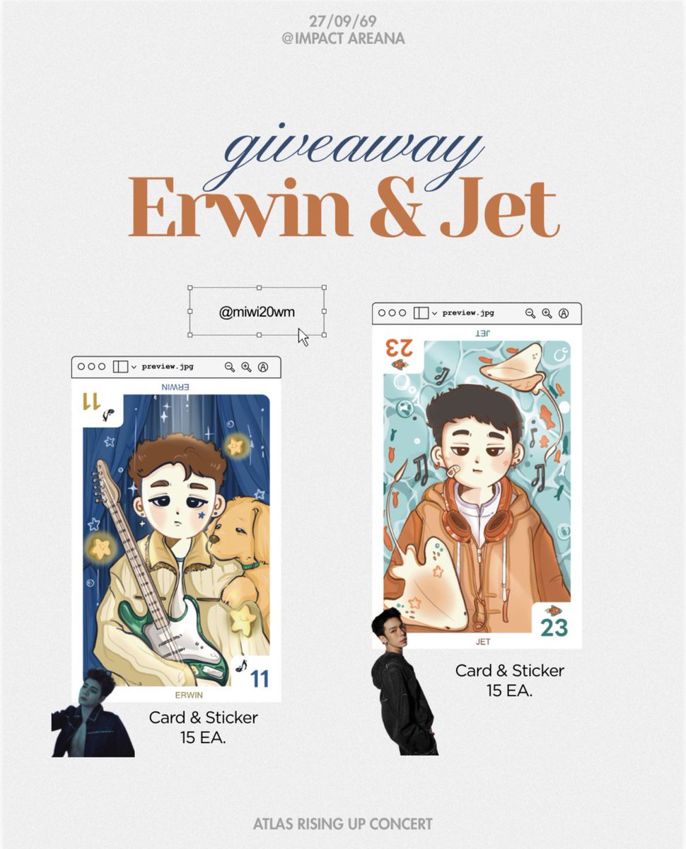 miwi20wm's tweet photo. GiveAway —— rt,like
for Erwin&amp;Jet Atlas

มารับกันเยอะ ๆ นะคะ 🥺✨

Art by @SrtVtp 

📍Impact Area
📆27 Sep 2026
⏰TBA

#ATLASRisingUpConcert
#ATLASConcert2026
#ATLASth #ATLAS_th 
#GiveawayALIS https://t.co/xuTK0iqFWv