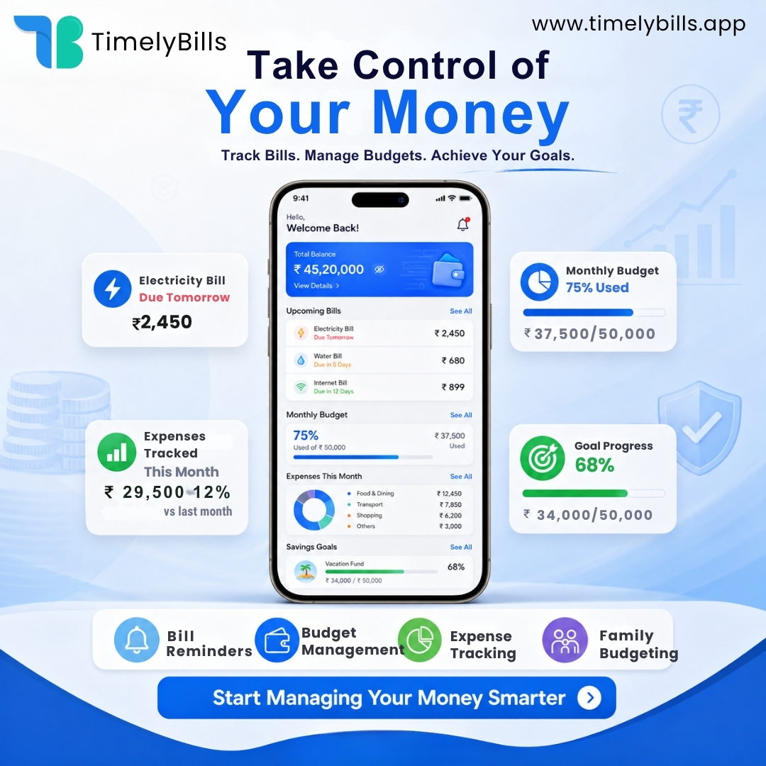 TimelyBills's tweet photo. Take Control of Your Money with TimelyBills!

For more information: https://t.co/qtgUwKbDxd

Email: support@timelybills.app

#Bestfamilybudgetapp #bestbillmanagementapp #Bestexpensemanagerapp #expensetrackerapp #Bestmoneymanagerapp #Timelybills #Delhi https://t.co/XLVls1W8qQ