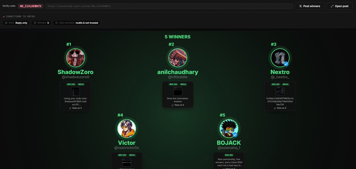 QuickTmVIP's tweet photo. 5 Winners: - @ShadowZoro0 , @nfttoddle , @_Nextro_ , @RealVictor0x , @SolanaHQ_1 - Check DMs to Claim The Prize https://t.co/qyXVZ03kMB