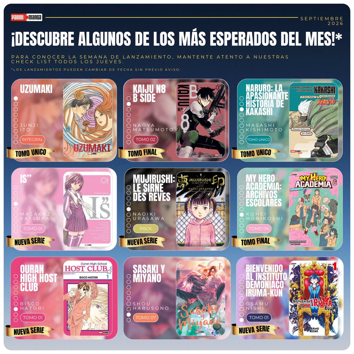 PaniniMangaMx's tweet photo. En septiembre llegan mangas muy esperados.

Iniciamos series, nos despedimos de novelas e iniciamos otras, y tendremos la llegada de otra historia de la mano del maestro Naoki Urasawa.
¿Qué es lo que van a conseguir?
#LoMasEsperadoDelMes https://t.co/031vhgunxM