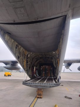 kalingatv's tweet photo. #Breaking: EAM Dr S Jaishankar tweets, "The fifth Indian aircraft has departed for Nepal. It is carrying an 11-member rescue team with specialised equipment and 5.5 tonnes of essential medicines.
#SJaishankar 
#NepalFloods 
#IndiaAid 
#RescueOperation 
#HumanitarianAid https://t.co/7HFJDumVjB