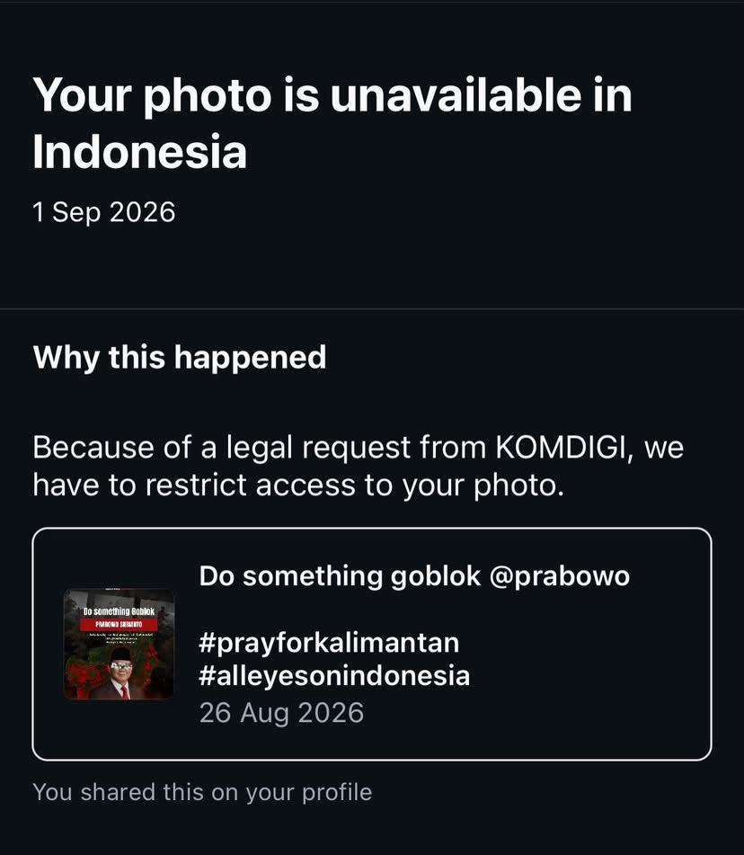 LambeSahamjja's tweet photo. anjirr komdigi sampe batasi akun malaysia?? 

Pembungkaman di negara yang katanya demokrasi https://t.co/v7VyUxAAge