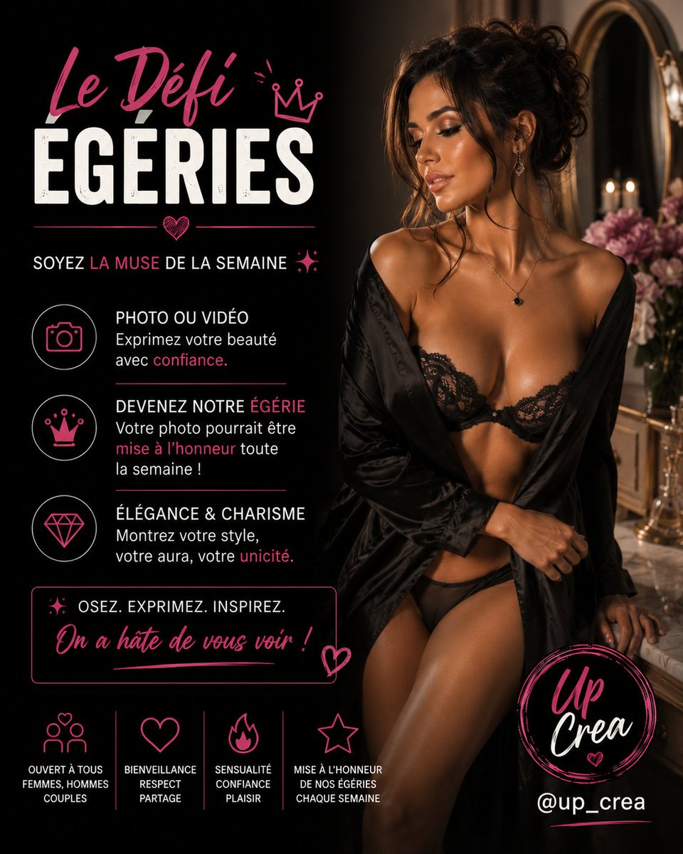 up_crea's tweet photo. 👑 DÉFI ÉGÉRIES — NUDE OU PAS ? 🔥
Avec la belle @Vahinelove987
Nude, seins nus, topless ou simplement suggéré…
À vous de choisir votre niveau d’audace. 🖤
📸🎥
#DéfiÉgéries #UpCrea
@nofacemodele
@kissorpasss https://t.co/nG3T9J3ZaT